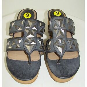 Calvin Klein Tatiana Gray Leather Gladiator Wedge Mule Sandal 9  C113